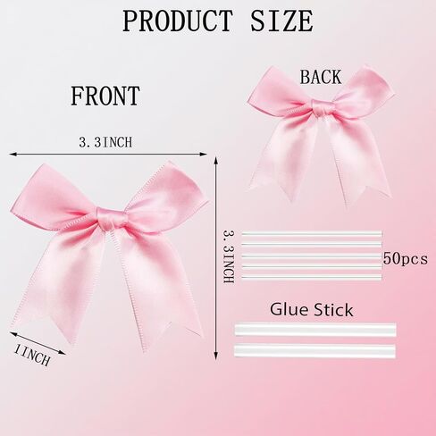 Twist Tie Bows Satin Ribbon Bow 3.3 Inch Gift Wrap Bow Craft Bows for Gift Wrapping, Party Decorations Gifts Bag DIY Treat Bags (Light Pink, 1 Count(Pack of 50)) in Saudi Arabia
