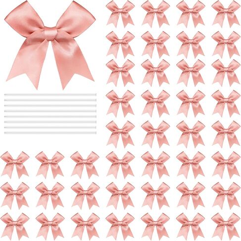 Twist Tie Bows Satin Ribbon Bow 3.3 Inch Gift Wrap Bow Craft Bows for Gift Wrapping, Party Decorations Gifts Bag DIY Treat Bags (Light Pink, 1 Count(Pack of 50)) in Saudi Arabia