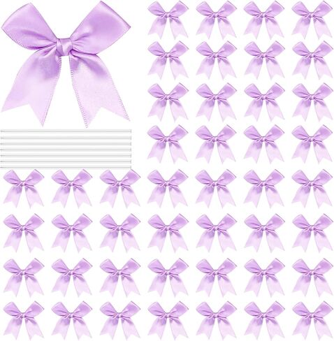 Twist Tie Bows Satin Ribbon Bow 3.3 Inch Gift Wrap Bow Craft Bows for Gift Wrapping, Party Decorations Gifts Bag DIY Treat Bags (Light Pink, 1 Count(Pack of 50)) in Saudi Arabia