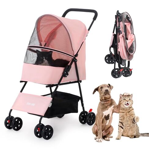 Zoolike Pet Stroller for Cats and Dogs, 4-Wheeled Foldable Travel Carrier with Storage Basket, Gray in Saudi Arabia
