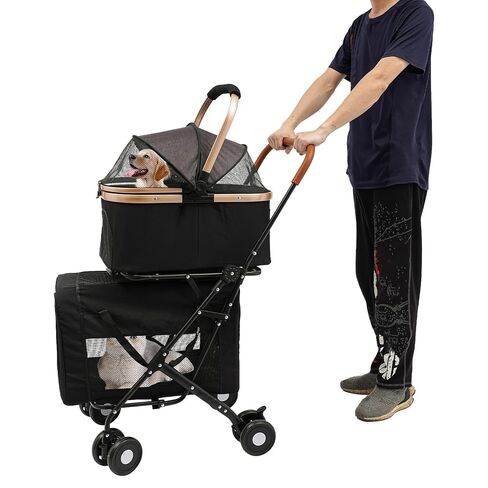 2-in-1 Double Layer Pet Stroller, Heavy Duty Dog & Cat Stroller with Removable Carrier, Separable Animal Pet Strollers for Two Small to Medium-Sized Dogs, Multiple Cats (Dark Green) in Saudi Arabia