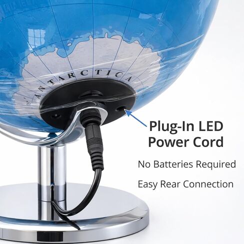كرة أرضية مضيئة بإضاءة LED مع حامل دوار من الكروم - كرة عرض مكتبية مع خريطة مضيئة، قاعدة معدنية، طاقة إضافية in Kuwait
