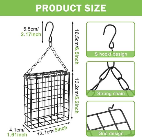 2Pcs Outdoor Suet Cage Bird Feeder, Hanging Wild Bird Feeder with Single Suet Cake Capacity, Multi-Use for Suet/Oranges/Nesting in Kuwait