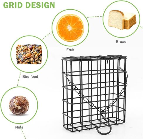 2Pcs Outdoor Suet Cage Bird Feeder, Hanging Wild Bird Feeder with Single Suet Cake Capacity, Multi-Use for Suet/Oranges/Nesting in Kuwait