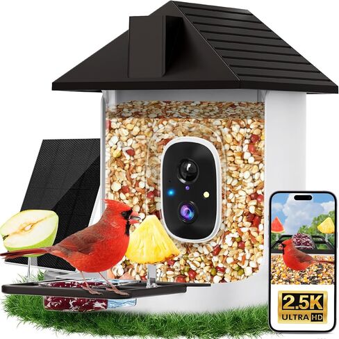 Smart Bird Feeder with Camera Solar Powered, 5MP 2.5K HD Live Video Birdhouse Camera, AI Identify, Instant Notify, Motion Detection, Cloud Storage, Color Night Vision, Ideal Gift for Bird Watching in Saudi Arabia