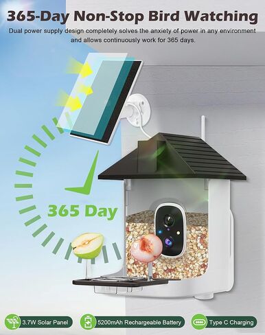 Smart Bird Feeder with Camera Solar Powered, 5MP 2.5K HD Live Video Birdhouse Camera, AI Identify, Instant Notify, Motion Detection, Cloud Storage, Color Night Vision, Ideal Gift for Bird Watching in Saudi Arabia