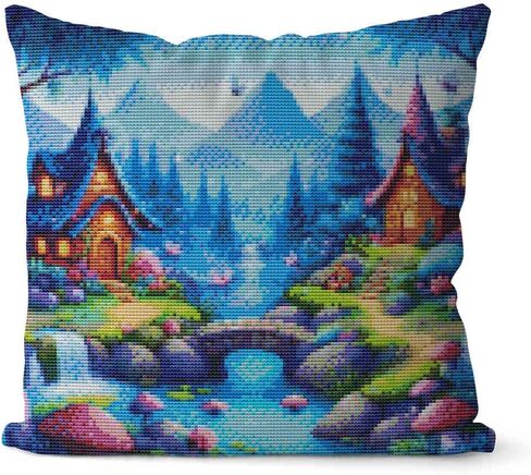 Huacan Cross-Stitch Pillow Kit Stamped Landscape Pattern Without Pillow Core for Adults Beginners 17.7 x 17.7 in in Saudi Arabia