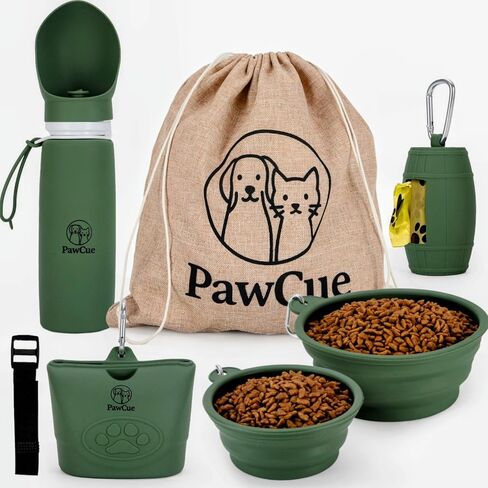 Dog Travel Kit 7-in-1 – Collapsible Bowls, Water Bottle, Treat Pouch, Waste Bag Holder, Strap & Carry Bag – Portable Pet Travel Essentials for Walks, Hiking, Road Trips & Everyday Use – PawCue in Saudi Arabia