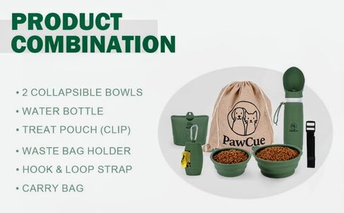 Dog Travel Kit 7-in-1 – Collapsible Bowls, Water Bottle, Treat Pouch, Waste Bag Holder, Strap & Carry Bag – Portable Pet Travel Essentials for Walks, Hiking, Road Trips & Everyday Use – PawCue in Saudi Arabia