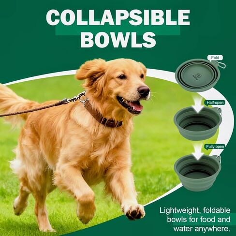 Dog Travel Kit 7-in-1 – Collapsible Bowls, Water Bottle, Treat Pouch, Waste Bag Holder, Strap & Carry Bag – Portable Pet Travel Essentials for Walks, Hiking, Road Trips & Everyday Use – PawCue in Saudi Arabia