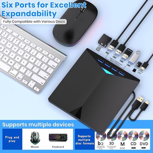 محرك أقراص مضغوطة خارجي محرك أقراص محمول USB3.0 محرك أقراص محمول يمكنه قراءة أقراص DVD/CD مناسب لمحرك أقراص CD/DVD خارجي ناسخ ناسخ أقراص DVD/CD ROM ونقل البيانات بسرعة عالية in Kuwait