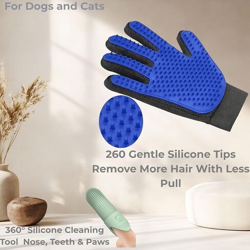 Pet Grooming Glove for Dogs, Cats & Horses – 2-in-1 Deshedding & Massage Mitt – Soft Silicone Tips – Left & Right Hand Set + Bonus Detail Tool in Kuwait