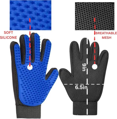 Pet Grooming Glove for Dogs, Cats & Horses – 2-in-1 Deshedding & Massage Mitt – Soft Silicone Tips – Left & Right Hand Set + Bonus Detail Tool in Kuwait