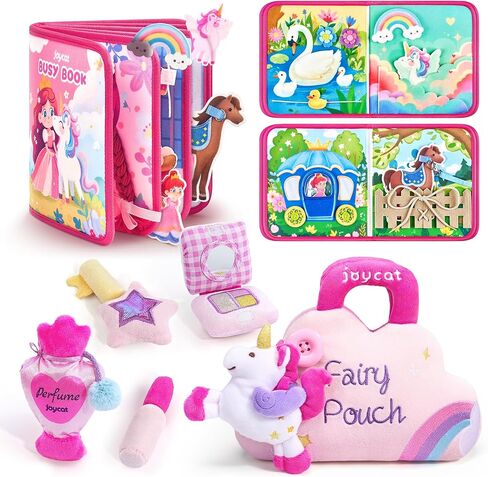 مجموعة حقيبة مكياج JoyCat Princess Busy Book My First Purse Baby Girl Unicorn، ألعاب للأطفال الصغار من 1 إلى 3 فتيات، 5 قطع من الألعاب القطيفة مع عطر وأحمر الشفاه ولوحة الألوان ومفتاح النجمة - هدايا للفتيات بعمر عام واحد in Saudi Arabia