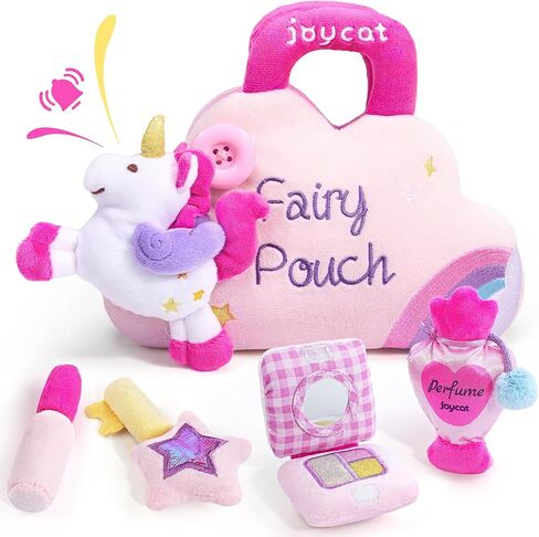 مجموعة حقيبة مكياج JoyCat Princess Busy Book My First Purse Baby Girl Unicorn، ألعاب للأطفال الصغار من 1 إلى 3 فتيات، 5 قطع من الألعاب القطيفة مع عطر وأحمر الشفاه ولوحة الألوان ومفتاح النجمة - هدايا للفتيات بعمر عام واحد in Saudi Arabia