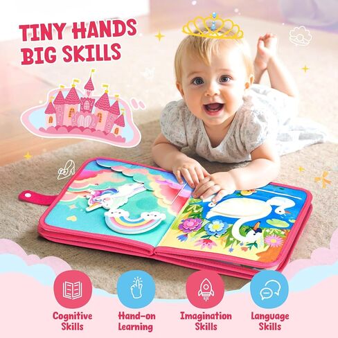 مجموعة حقيبة مكياج JoyCat Princess Busy Book My First Purse Baby Girl Unicorn، ألعاب للأطفال الصغار من 1 إلى 3 فتيات، 5 قطع من الألعاب القطيفة مع عطر وأحمر الشفاه ولوحة الألوان ومفتاح النجمة - هدايا للفتيات بعمر عام واحد in Saudi Arabia