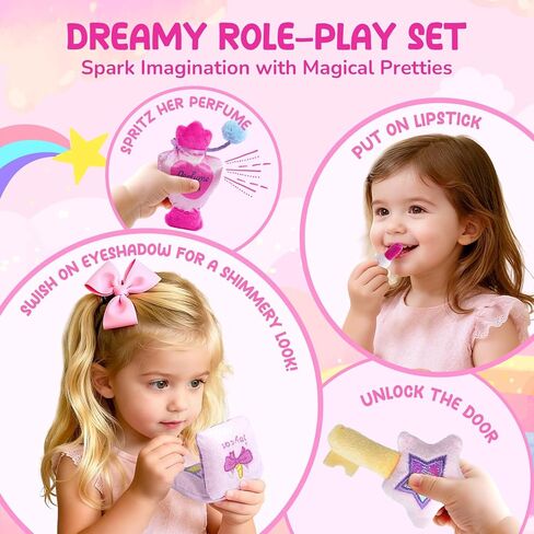 مجموعة حقيبة مكياج JoyCat Princess Busy Book My First Purse Baby Girl Unicorn، ألعاب للأطفال الصغار من 1 إلى 3 فتيات، 5 قطع من الألعاب القطيفة مع عطر وأحمر الشفاه ولوحة الألوان ومفتاح النجمة - هدايا للفتيات بعمر عام واحد in Saudi Arabia