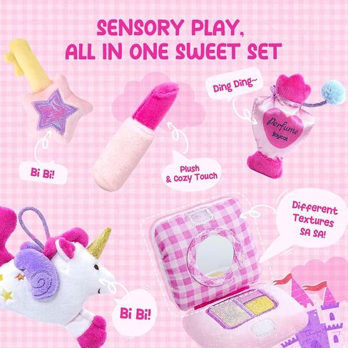 مجموعة حقيبة مكياج JoyCat Princess Busy Book My First Purse Baby Girl Unicorn، ألعاب للأطفال الصغار من 1 إلى 3 فتيات، 5 قطع من الألعاب القطيفة مع عطر وأحمر الشفاه ولوحة الألوان ومفتاح النجمة - هدايا للفتيات بعمر عام واحد in Saudi Arabia