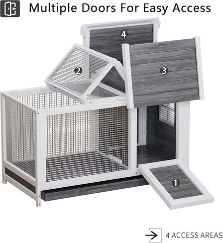 قفص أرنب خشبي داخلي وخارجي، قفص أرانب مقاوم للطقس مع إطار معدني مضاد للمضغ، بيت أرنب مع منحدر وشبكة سلكية قابلة للإزالة للحيوانات الصغيرة، خشب طبيعي، رمادي in Kuwait