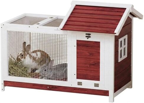 قفص أرنب خشبي داخلي وخارجي، قفص أرانب مقاوم للطقس مع إطار معدني مضاد للمضغ، بيت أرنب مع منحدر وشبكة سلكية قابلة للإزالة للحيوانات الصغيرة، خشب طبيعي، رمادي in Kuwait