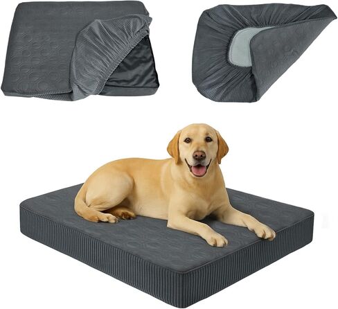 Dog Bed Cover Waterproof, Non-Slip Rectangular Pet Bed Protector for Dogs & Cats, Removable Washable Bed Sheet Replacement,41"x29"x8",Gray,2Pcs,Covers Only in Kuwait