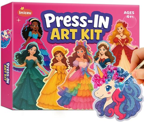 Iniceu Princess & Unicorn Press-in Fabric Art Kit, No-Glue Poke-in Craft Set, Mess-Free Dress-Up Arts and Crafts for Kids, Creative Gift for Girls & Boys Ages 4 5 6 7 8 9 in Saudi Arabia