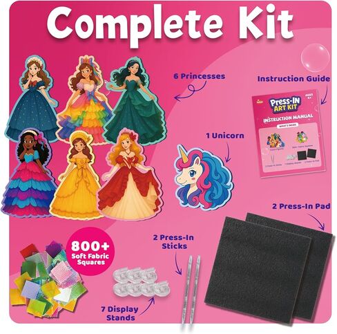 Iniceu Princess & Unicorn Press-in Fabric Art Kit, No-Glue Poke-in Craft Set, Mess-Free Dress-Up Arts and Crafts for Kids, Creative Gift for Girls & Boys Ages 4 5 6 7 8 9 in Saudi Arabia