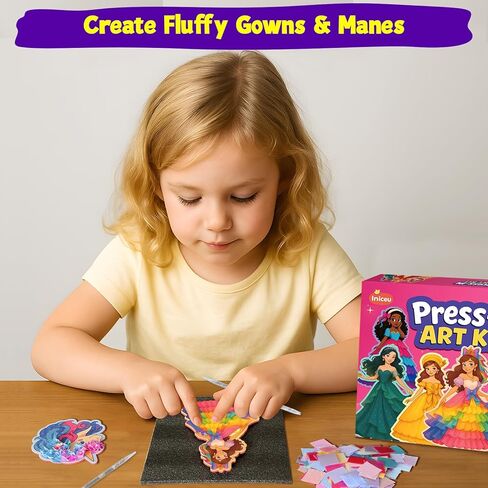 Iniceu Princess & Unicorn Press-in Fabric Art Kit, No-Glue Poke-in Craft Set, Mess-Free Dress-Up Arts and Crafts for Kids, Creative Gift for Girls & Boys Ages 4 5 6 7 8 9 in Saudi Arabia
