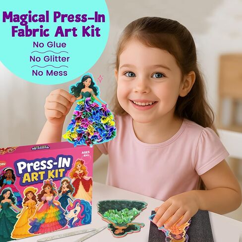 Iniceu Princess & Unicorn Press-in Fabric Art Kit, No-Glue Poke-in Craft Set, Mess-Free Dress-Up Arts and Crafts for Kids, Creative Gift for Girls & Boys Ages 4 5 6 7 8 9 in Saudi Arabia
