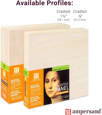 Ampersand Art Supply Unprimed Basswood Artist Panel, 7/8" Cradled Profile, 16"x20" in Kuwait