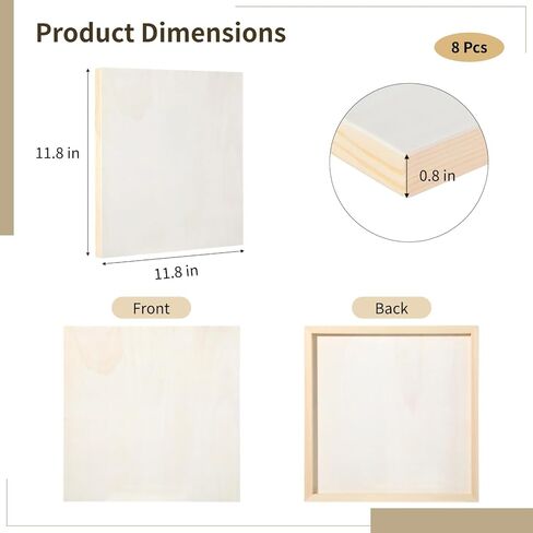 8 Pcs Wood Panels, 12×12 Inch Unfinished Wooden Boards for Painting, Wooden Canvas Panels for Pouring, Wood Cradle Boards for Art Crafts, DIY Projects in Saudi Arabia