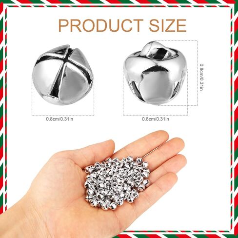 100pcs Jingle Bells for Crafting, 0.31in Bells DIY Small Bells for Crafts Decorative Metal Bells for Holiday Festival Home Party Gift Boxes Decorations (Silver) in Saudi Arabia