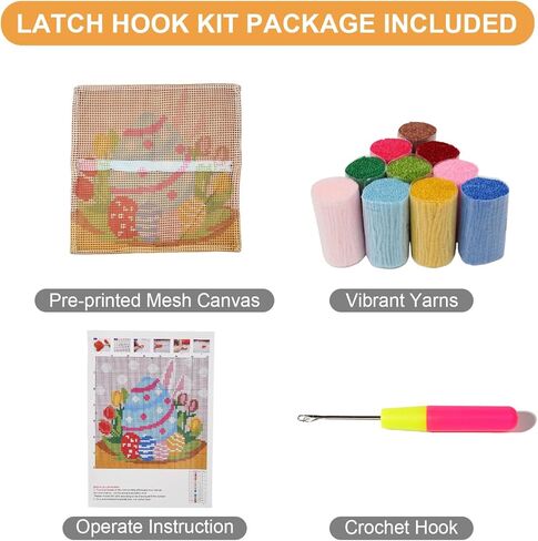 QIONG MENG مزلاج هوك أطقم للبالغين، DIY بيض عيد الفصح الأرنب نمط وسادة غطاء عدة التطريز غطاء وسادة اليد الحرفية الكروشيه لديكورات المنزل أريكة 17 × 17 بوصة in Kuwait