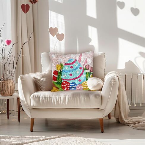 QIONG MENG مزلاج هوك أطقم للبالغين، DIY بيض عيد الفصح الأرنب نمط وسادة غطاء عدة التطريز غطاء وسادة اليد الحرفية الكروشيه لديكورات المنزل أريكة 17 × 17 بوصة in Kuwait