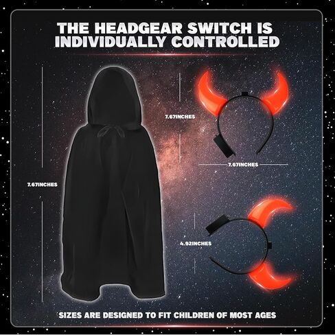 مجموعة سانكو لايت أب سيبر للأطفال - 4 عبوات من 7 ألوان سيوف قوية قابلة للسحب مع قطعتين من عباءات سوداء وعصابات رأس قرون الشيطان المتوهجة، ديكور الحفلات التنكرية، هدايا عيد الميلاد للأولاد والبنات in Kuwait