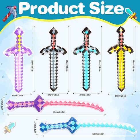 KIMOBER 6 Pack Inflatable Pixel Weapons Set,6 Styles Inflatable Sword PVC Reusable Pool Party Props for Cosplay Theme Events in Kuwait
