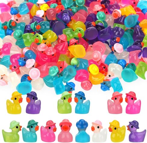80 Pack Luminous Mini Resin Ducks, Mini Ducks Tiny Duck Miniature Duck Figures Wearing Hat, Glow in The Dark DIY Crafts Cake Decor for Micro Landscape Dollhouse Garden (8 Colors) in Saudi Arabia