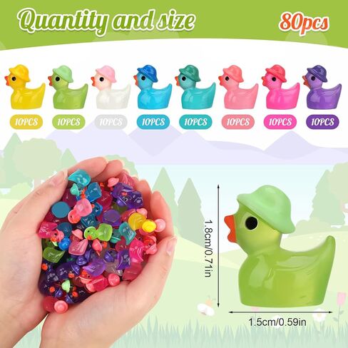 80 Pack Luminous Mini Resin Ducks, Mini Ducks Tiny Duck Miniature Duck Figures Wearing Hat, Glow in The Dark DIY Crafts Cake Decor for Micro Landscape Dollhouse Garden (8 Colors) in Saudi Arabia