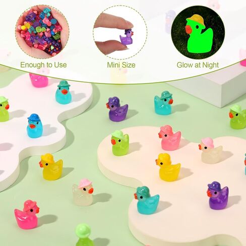 80 Pack Luminous Mini Resin Ducks, Mini Ducks Tiny Duck Miniature Duck Figures Wearing Hat, Glow in The Dark DIY Crafts Cake Decor for Micro Landscape Dollhouse Garden (8 Colors) in Saudi Arabia
