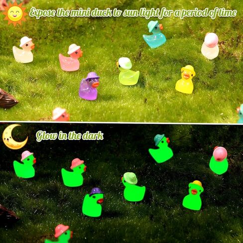 80 Pack Luminous Mini Resin Ducks, Mini Ducks Tiny Duck Miniature Duck Figures Wearing Hat, Glow in The Dark DIY Crafts Cake Decor for Micro Landscape Dollhouse Garden (8 Colors) in Saudi Arabia