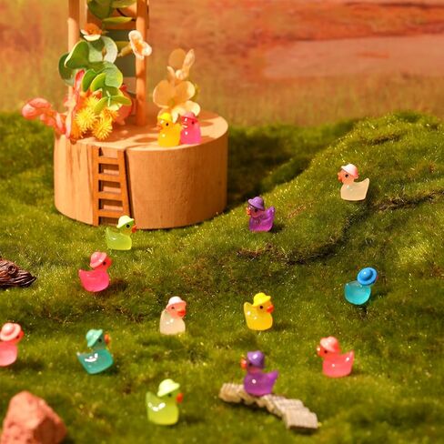 80 Pack Luminous Mini Resin Ducks, Mini Ducks Tiny Duck Miniature Duck Figures Wearing Hat, Glow in The Dark DIY Crafts Cake Decor for Micro Landscape Dollhouse Garden (8 Colors) in Saudi Arabia