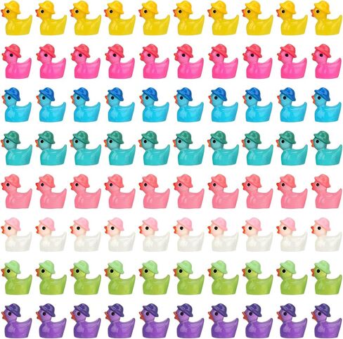 80 Pack Luminous Mini Resin Ducks, Mini Ducks Tiny Duck Miniature Duck Figures Wearing Hat, Glow in The Dark DIY Crafts Cake Decor for Micro Landscape Dollhouse Garden (8 Colors) in Saudi Arabia