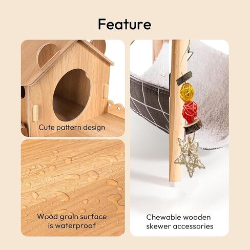 3-in-1 Guinea Pig Hideout, Large Wooden Guinea Pig House with Stairs, Hammock, Mat, and Chew Toys, Suitable for Small Rabbits, Guinea Pigs, Hamsters, and Other Rodents (Style 1) in Saudi Arabia
