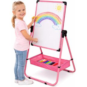 حامل فني للأطفال بارتفاع 29.5 بوصة - 44 بوصة قابل للتعديل 360 درجة سبورة بيضاء وسبورة سبورة مزدوجة الجوانب للأطفال (أسود) in Kuwait