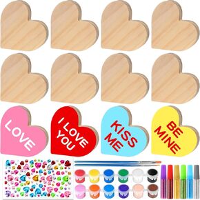 Valentine's Day DIY Painting Kit, 12 Pcs Unfinished Wooden Hearts with 12 Color Paints and Brush, Create Your Own Unique Wood Heart Signs, Personalized Gift for Couples, Him, Her, Shelf Decor in Saudi Arabia