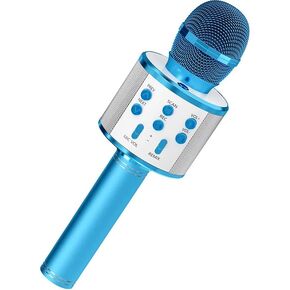 Wireless Bluetooth Karaoke Microphone for Kids, 5-in-1 Portable Handheld Karaoke Mic Speaker Player Recorder with Adjustable Remix for Kids Girls Boys Teens Birthday (Blue) in Saudi Arabia