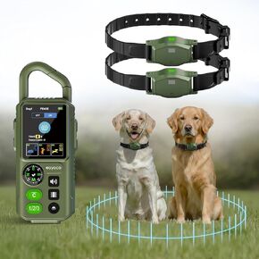 Wireless Dog Fence - Portable Electric Fence, Dog Shock Collar, Perimeter Containment System with Adjustable Radius up to 656 ft in Open Areas, Waterproof Rechargeable (Olive Green - for 2 Dogs) in Saudi Arabia