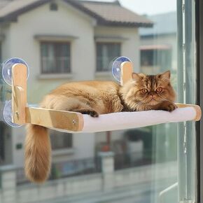Foldable Cat Window Perch with Plush Furry Cover, Cat Hammock with Wooden Frame - Sturdy Suction Cups, No Drilling Required, Perfect for Indoor Cats & Kitchens, Easy to Clean in Saudi Arabia