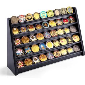 5 Row Challenge Coin Display Stand, Wood Military Army Coins Rack for Wall or Desk Display, Coin Storage Holder Case for Coin Collection, Brown in Saudi Arabia