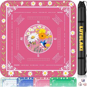 Large Mahjong Mat 33.1"×33.1", American Mah Jongg Mat with Rules, Quiet Non-Slip No-Crease Mahjong Table Cover, Floral Gaming Mat for Mahjong, Poker, Dominoes & Board Games (Classic Blue) in Saudi Arabia